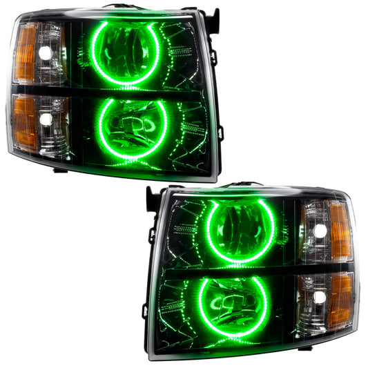 Oracle Lighting 07-13 Chevrolet Silverado Assembled Halo Headlights Round Style -Green NO RETURNS