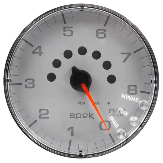 Autometer Spek-Pro Gauge Tachometer 5in 8K Rpm W/Shift Light & Peak Mem Silver/Chrome