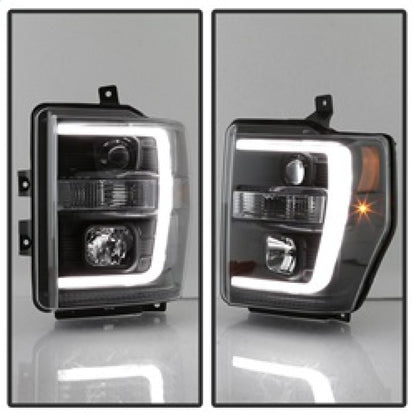 Spyder 08-10 Ford F-250 Projector Headlights V2 - Light Bar DRL LED - Black PRO-YD-FS08V2-LB-BK