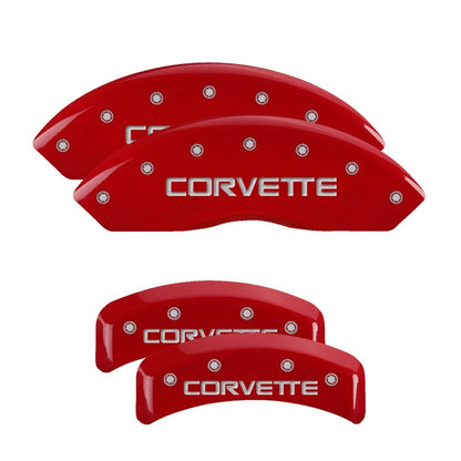 MGP 4 Caliper Covers Gloss Red Engraved with Corvette C4 (Full Kit 4 Pieces)