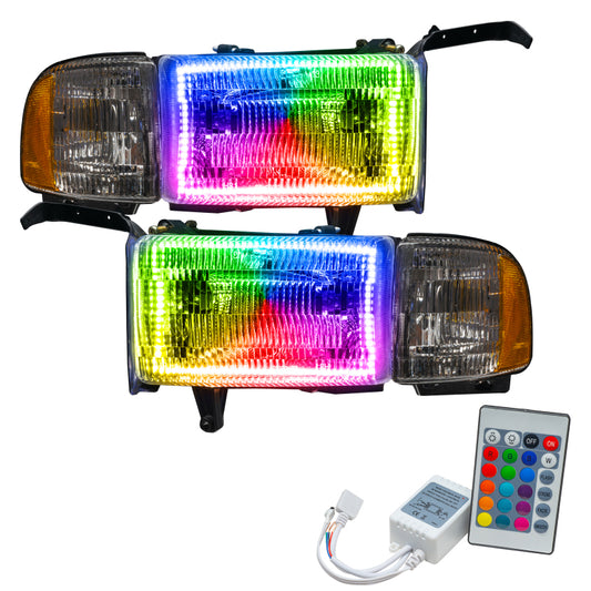 Oracle 94-02 Dodge Ram Pre-Assembled Halo Headlights - ColorSHIFT w/ Simple Controller