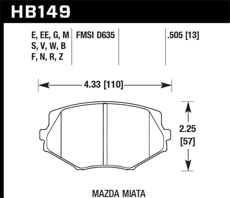 Hawk 94-05 Miata / 01-05 Normal Suspension Performance Ceramic  Street Front Brake Pads (D635)