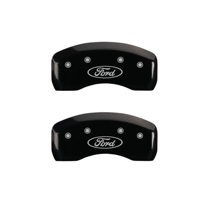 MGP 4 Caliper Covers Engraved Front & Rear Oval logo/Ford Black finish silver ch