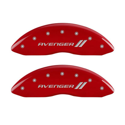 MGP 4 Caliper Covers Engraved Front & Rear With stripes/Avenger Red finish silver ch