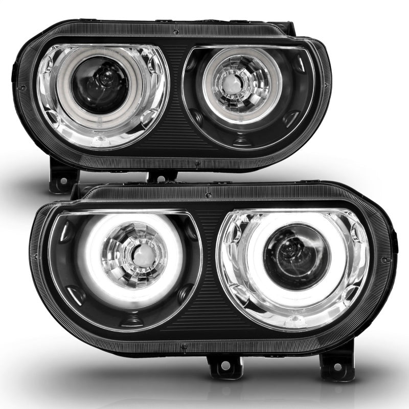 ANZO 2008-2014 Dodge Challenger Projector Headlights w/ Halo Black (CCFL)