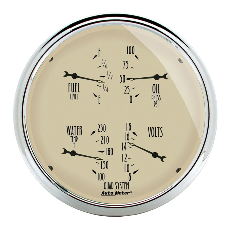 AutoMeter Gauge Quad 5in. 0 Ohm(e) to 90 Ohm(f)Elec Antique Beige