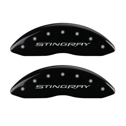 MGP 4 Caliper Covers Engraved Front & Rear Stingray Black finish silver ch