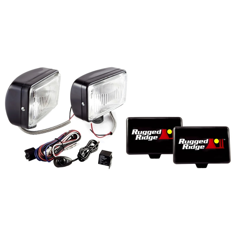 Rugged Ridge 5x7-In Halogen Fog Light Kit Black Steel Housings