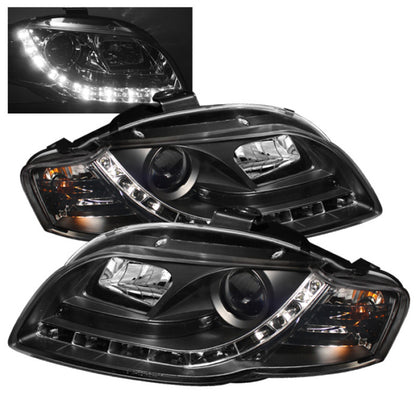 Spyder Audi A4 06-08 Projector Headlights Halogen Model Only - DRL Black PRO-YD-AA405-DRL-BK