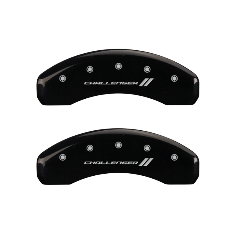 MGP 4 Caliper Covers Engraved Front & Rear With stripes/Challenger Black finish silver ch