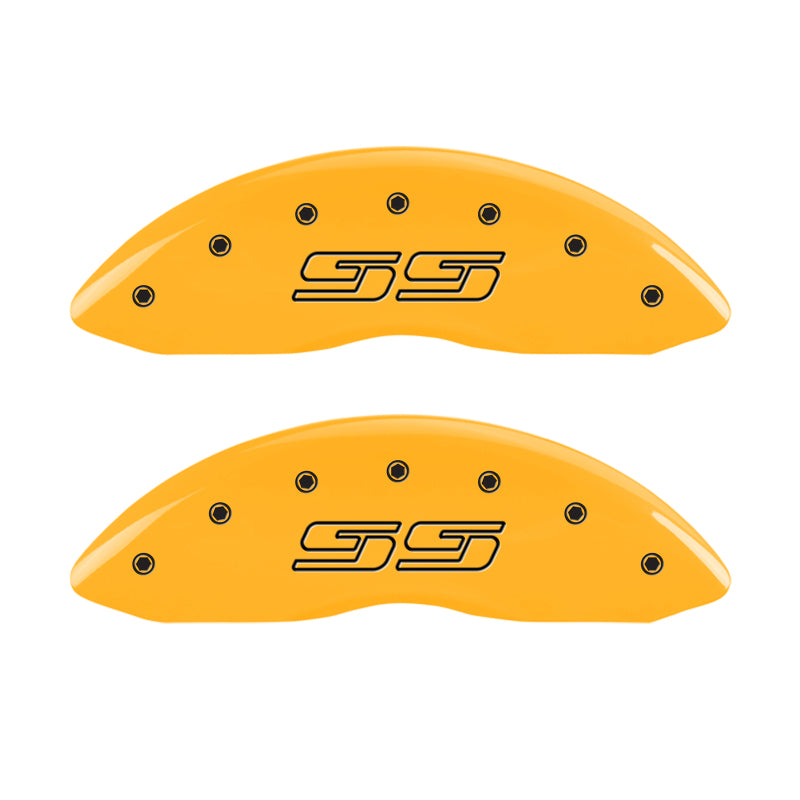 MGP 4 Caliper Covers Engraved Front & Rear Avalanche style/SS Yellow finish black ch