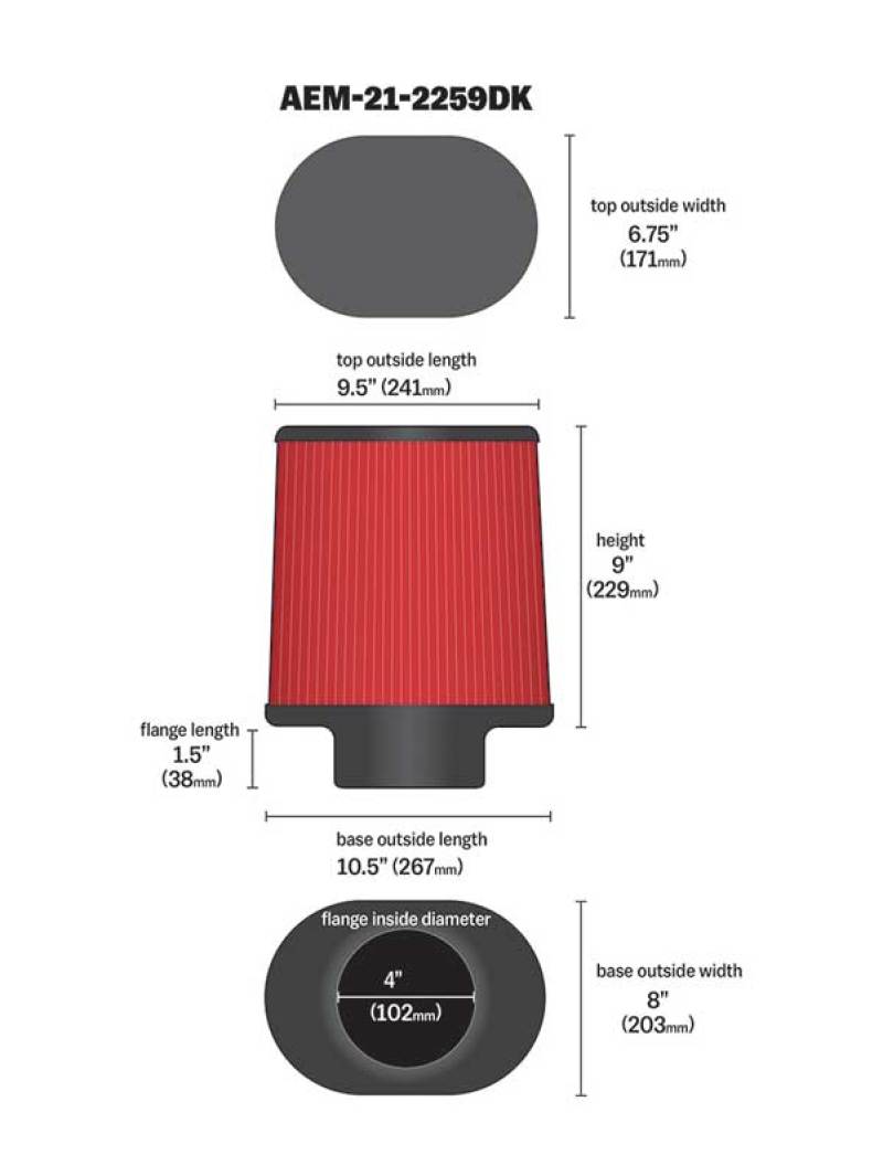 AEM 4.00 in Dryflow Air Filter Oval 9.00 in Element