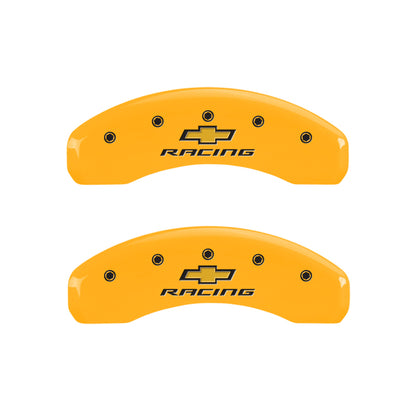 MGP 4 Caliper Covers Engraved Front & Rear Chevy racing Yellow finish black ch