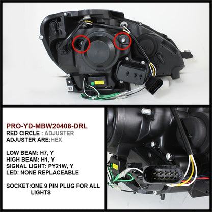 Spyder Mercedes Benz C-Class 08-11 Projector Headlights Halogen - DRL Blk PRO-YD-MBW20408-DRL-BK