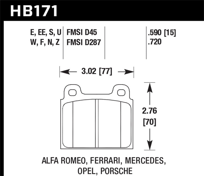 Hawk 69-77 & 84-89 Porsche 911 HT-10 Front Race Brake Pads