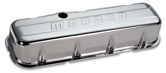 Moroso Chevrolet Big Block Valve Cover - w/Baffle - Stamped Steel Chrome Plated - Pair