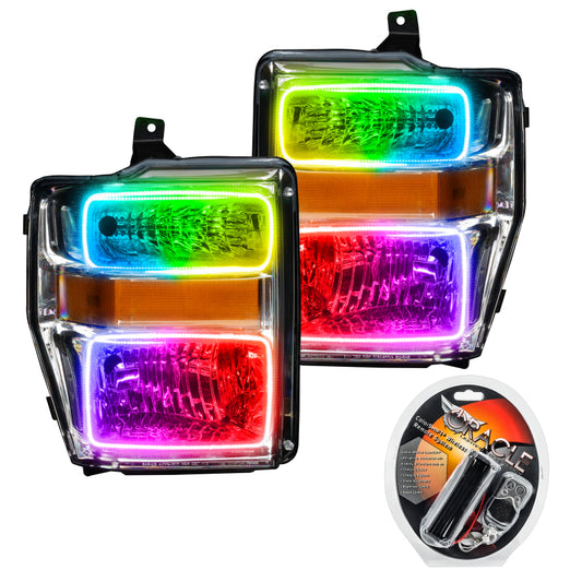 Oracle 08-10 Ford F250/350 Pre-Assembled Halo Headlights - Chrome Housing - ColorSHIFT SEE WARRANTY