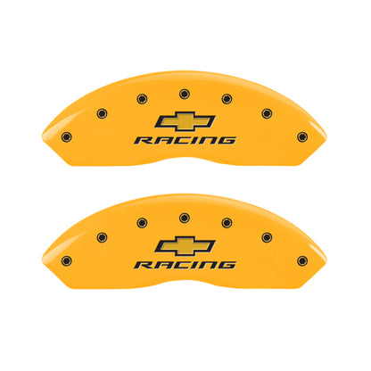 MGP 4 Caliper Covers Engraved Front & Rear Chevy Racing Yellow Power Coat Finish Black Characters