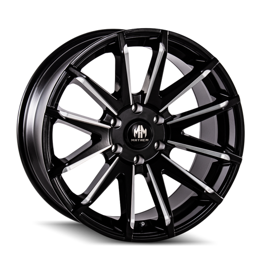 Mayhem 8109 Crossfire 22x9.5 / 6x139.7 BP / 25mm Offset / 106mm Hub Black w/ Milled Spokes Wheel