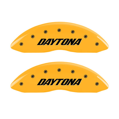 MGP 4 Caliper Covers Engraved Front & Rear Daytona Yellow finish black ch