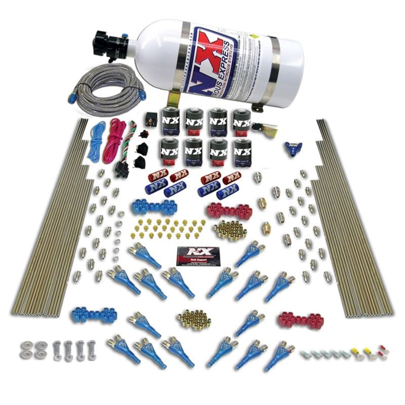 Nitrous Express Shark Dual Stage/Gas 16 Nozzles 8 Solenoids Nitrous Kit (200-1200HP) w/10lb Bottle