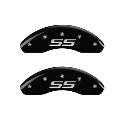 MGP 4 Caliper Covers Engraved Front & Rear Monte Carlo style/SS Black finish silver ch