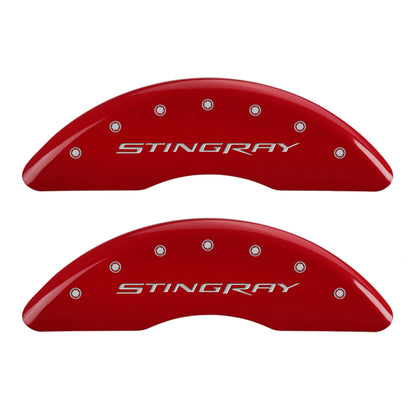 MGP 4 Caliper Covers Engraved Front & Rear Stingray Red finish silver ch