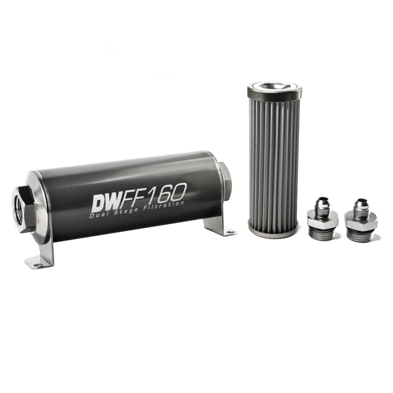 DeatschWerks Stainless Steel 6AN 40 Micron Universal Inline Fuel Filter Housing Kit (160mm)