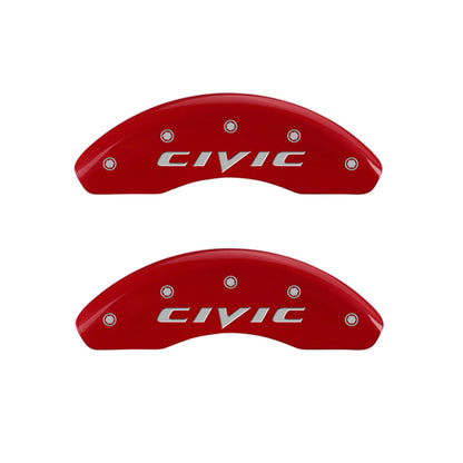 MGP 4 Caliper Covers Engraved Front Civic Engraved Rear 2015/CIVIC Red finish silver ch