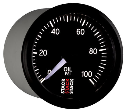 Autometer Stack 52mm 0-100 PSI 1/8in NPTF (M) Mechanical Oil Pressure Gauge - Black