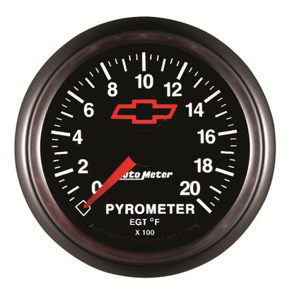 AutoMeter Gauge Pyrometer (Egt) 2-1/16in. 2000 Deg. F Stepper Motor Chevy Red Bowtie Black