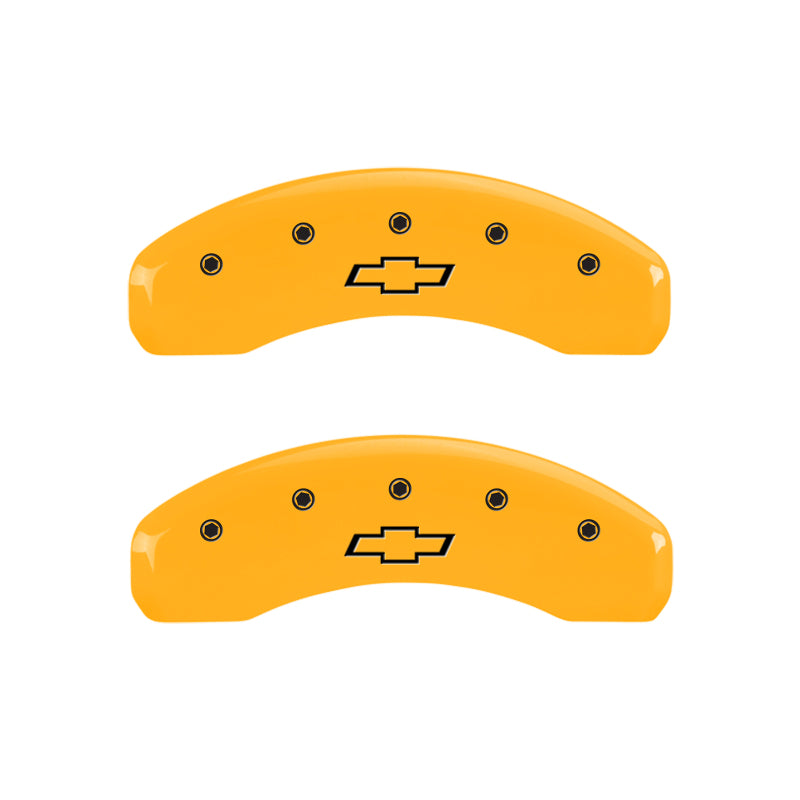 MGP 4 Caliper Covers Engraved F & R Bowtie Yellow Finish Black Char 2000 Chevrolet Silverado 2500