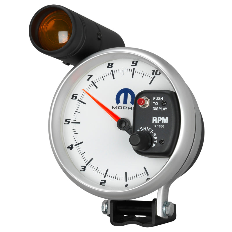 AutoMeter Gauge Tachometer 5in. 10K RPM Pedestal W/ Ext. Shift-Lite White Mopar