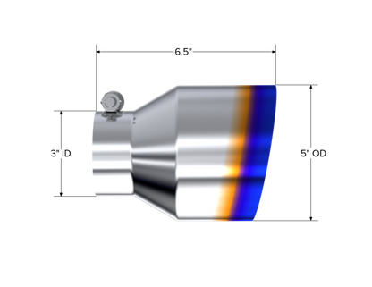 MBRP T304 Stainless Steel Burnt End Angle Cut Exhaust Tip - 3in. ID / 5in. OD / 6.5in. Length