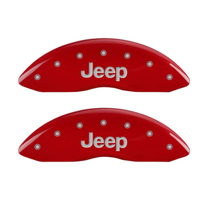 MGP 4 Caliper Covers Engraved Front JEEP Engraved Rear JEEP Grill logo Red finish silver ch