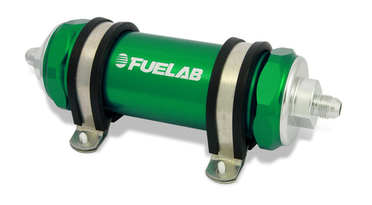 Fuelab 828 In-Line Fuel Filter Long -12AN In/Out 100 Micron Stainless - Green