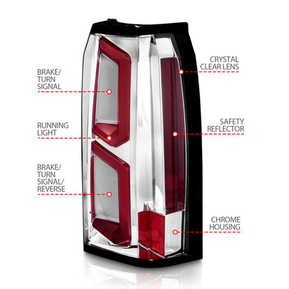 ANZO 2015-2020 Chevrolet Tahoe LED Tail Lights w/ Light Bar Chrome Housing Clear Lens