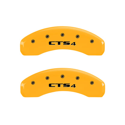 MGP 4 Caliper Covers Engraved Front Cursive/Cadillac Engraved Rear CTS4 Yellow finish black ch