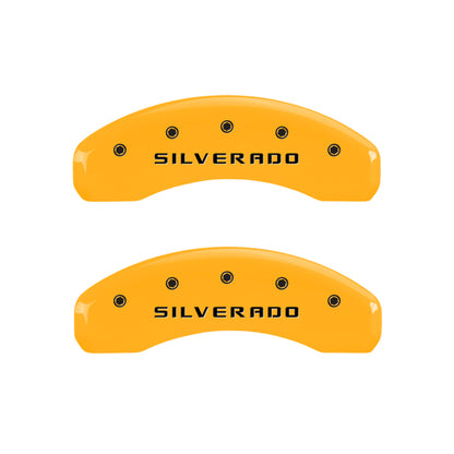 MGP 4 Caliper Covers Engraved Front & Rear Silverado Yellow Finish Blk Char 04 Chevy Avalanche 1500