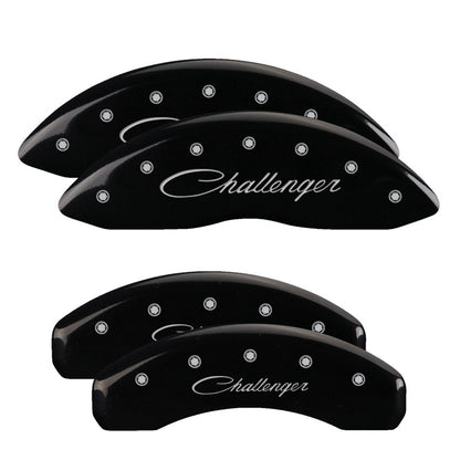 MGP 4 Caliper Covers Engraved Front & Rear Cursive/Challenger Black finish silver ch