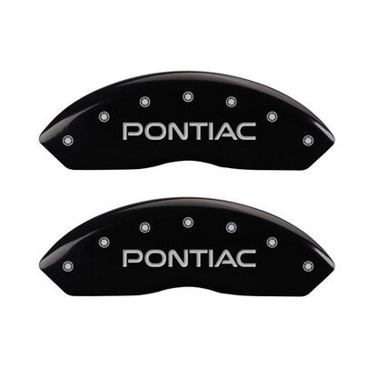 MGP 4 Caliper Covers Engraved Front Pontiac Engraved Rear GXP Black finish silver ch