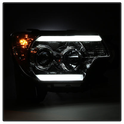 Spyder Toyota Tacoma 12-16 Projector Headlights Light Bar DRL Chrome PRO-YD-TT12-LBDRL-C