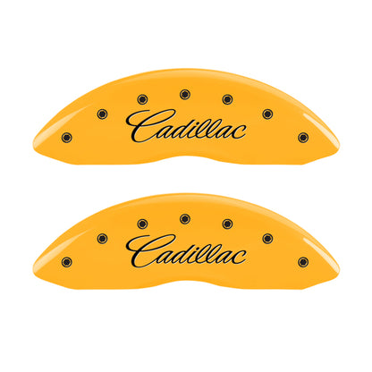 MGP 4 Caliper Covers Engraved F & R Cursive/Cadillac Yellow Finish Black Char 2010 Cadillac SRX