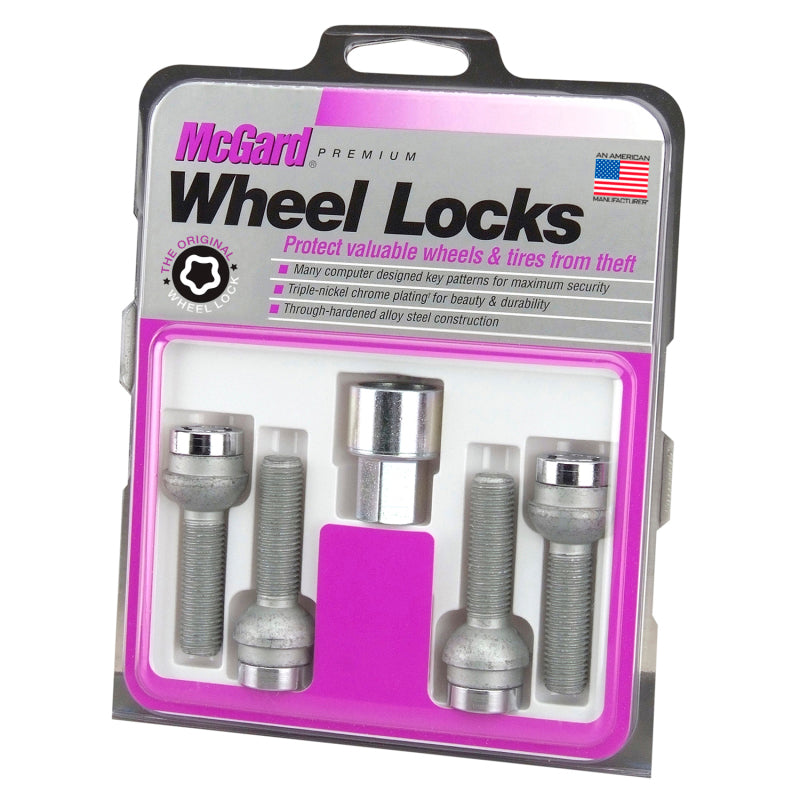 McGard Wheel Lock Bolt Set - 4pk. (Radius Seat) M12X1.5 / 17mm Hex / 27.9mm Shank Length - Chrome