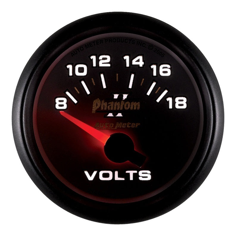 Autometer Phantom II 52.4mm Short Sweep Electronic 8-18 Volts Voltmeter Gauge