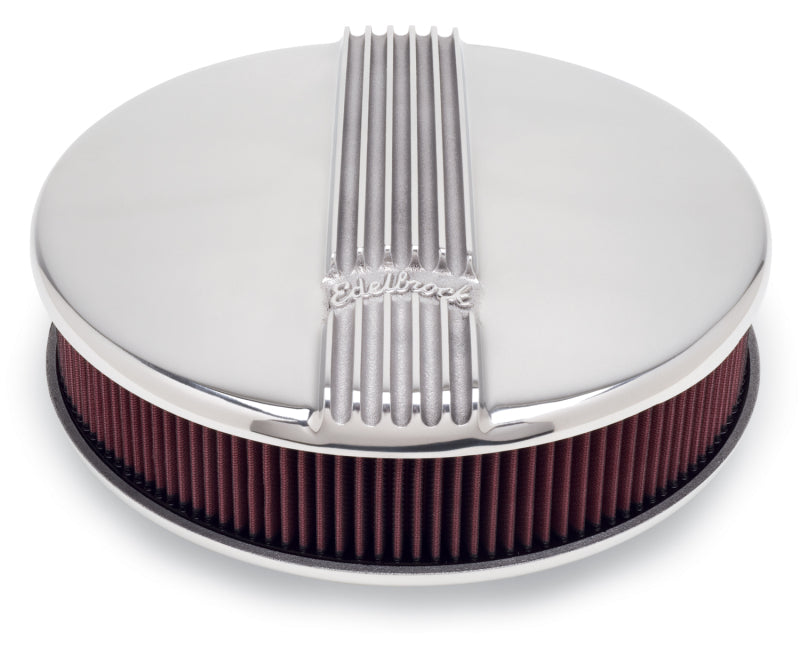 Edelbrock Air Cleaner Classic Series Round Aluminum Top Cloth Element 14In Dia X 3 9In Polished