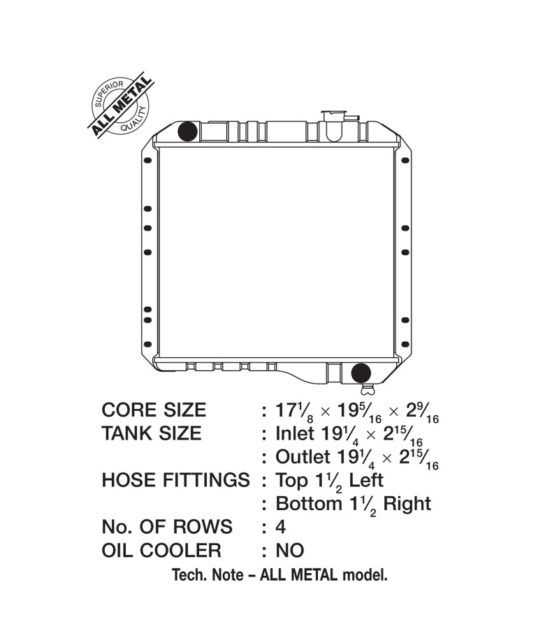 CSF 70-80 Toyota Landcruiser 3.9L/4.2L Heavy Duty 4 Row All Metal Radiator