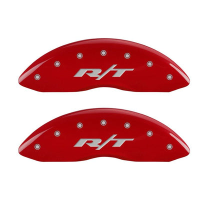 MGP 4 Caliper Covers Engraved Front & Rear RT1-Truck Red finish silver ch