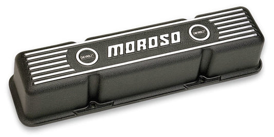 Moroso Chevrolet Small Block Valve Cover - 3.5in - Black Finished Aluminum - Pair