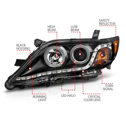 ANZO 2010-2011 Toyota Camry Projector Headlights w/ Halo Black (CCFL)